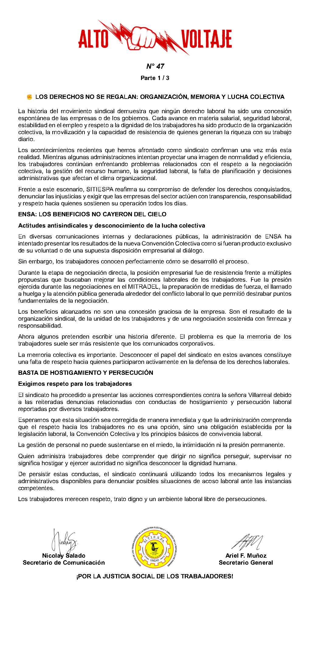Boletín Alto Voltaje Nº47 Página 1